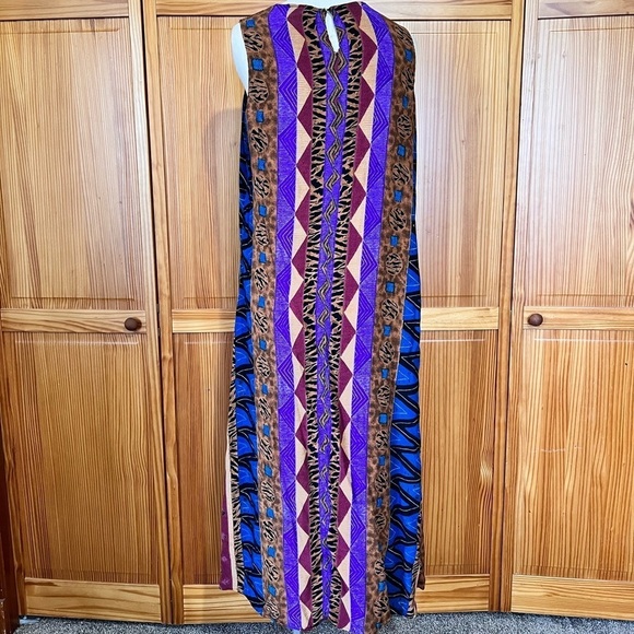 Vintage L.A.N.Y Sleeveless Maxi Dress Aztec African Lightweight 90s - Picture 3 of 5